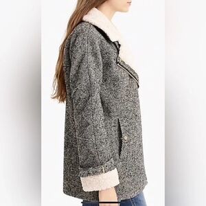 J. Crew Gray Herringbone Sherpa Oversized Moto Jacket
